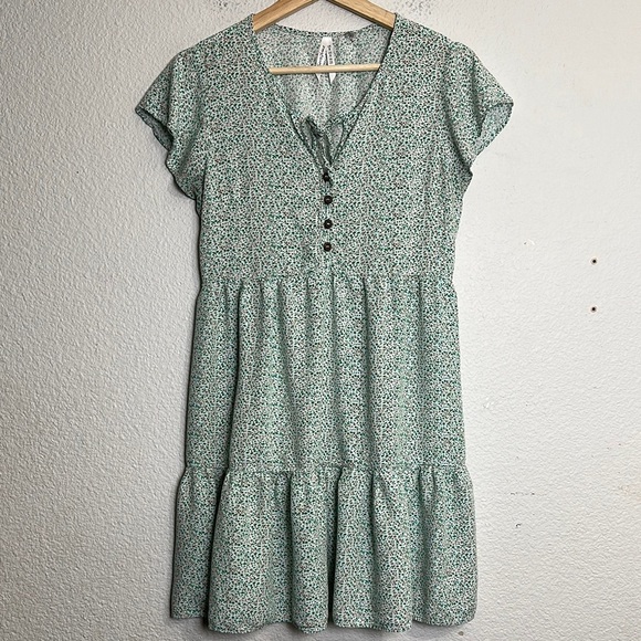 Seraphine Green Floral Button Front Maternity Dress Size 4 Short Sleeve Tiered - Picture 1 of 11